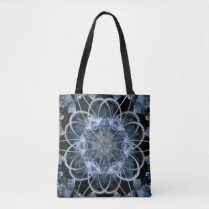 Computer fractal illustration of gray blue winter tote bag