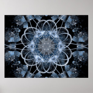 Computer fractal illustration of grey blue winter poster