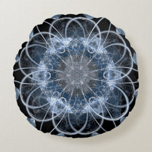 Computer fractal illustration of grey blue winter round pillow