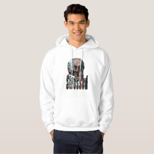 Computer Fried Skull Head, Mens White Hoodie