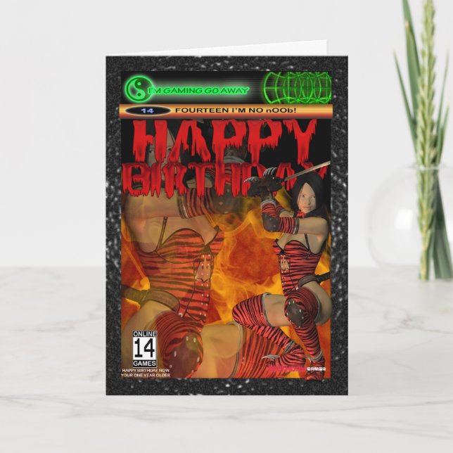 Computer Game Fan Birthday Card 14, fourteen (Front)