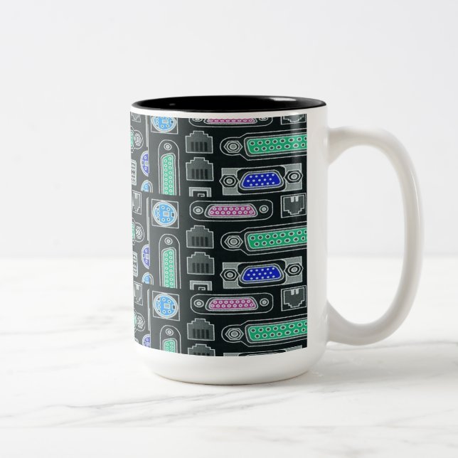 Computer Geek Black Input Pattern Two-Tone Coffee Mug (Right)