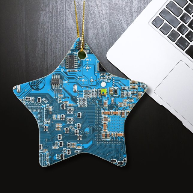 Computer Geek Circuit Board Blue Ceramic Ornament (Creator Uploaded)