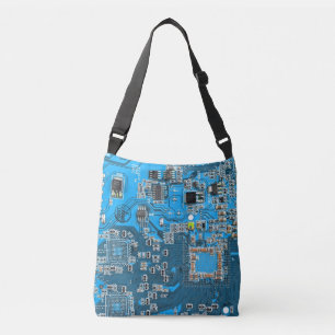 Computer Geek Circuit Board Blue Crossbody Bag