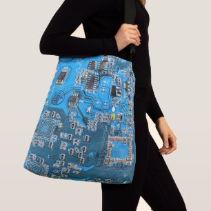 Computer Geek Circuit Board Blue Crossbody Bag