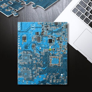 Computer Geek Circuit Board - Blue Jigsaw Puzzle