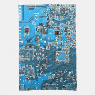 Computer Geek Circuit Board Blue Kitchen Towel
