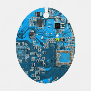 Computer Geek Circuit Board - Blue Metal Ornament