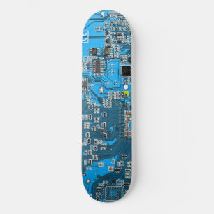 Computer Geek Circuit Board Blue Skateboard