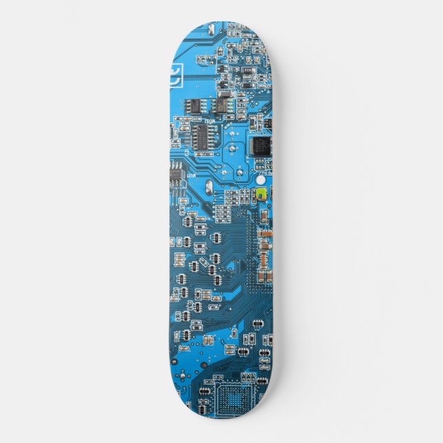 Computer Geek Circuit Board Blue Skateboard (Front)