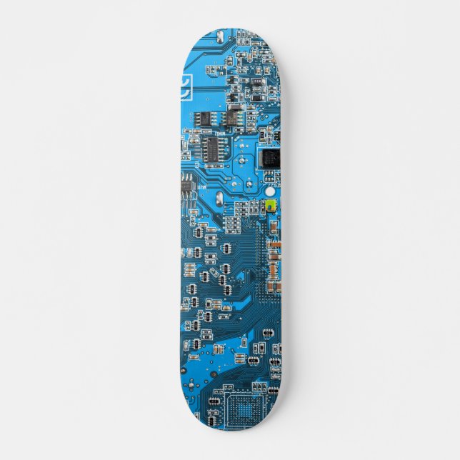 Computer Geek Circuit Board Blue Skateboard (Front)