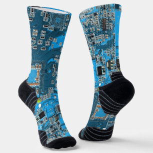 Computer Geek Circuit Board Blue Socks