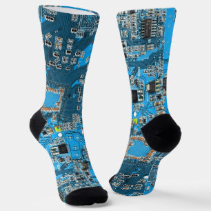 Computer Geek Circuit Board Blue Socks