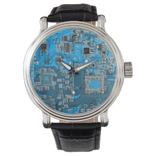 Computer Geek Circuit Board Blue Watch
