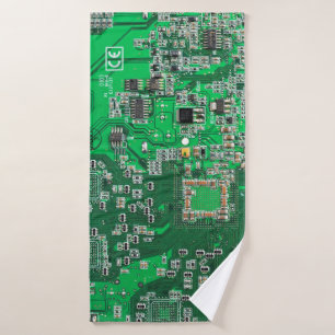 Computer Geek Circuit Board Green Bath Towel