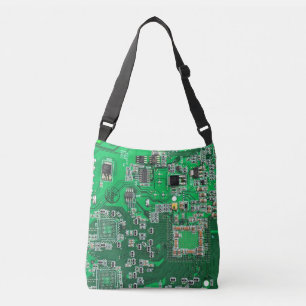 Computer Geek Circuit Board Green Crossbody Bag