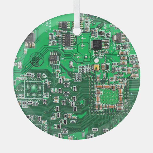 Computer Geek Circuit Board - Green Glass Ornament (Front)