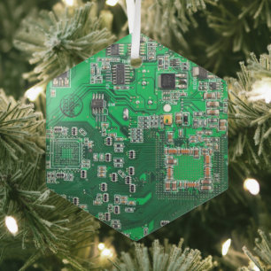 Computer Geek Circuit Board Green Glass Ornament