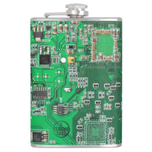 Computer Geek Circuit Board Green Hip Flask