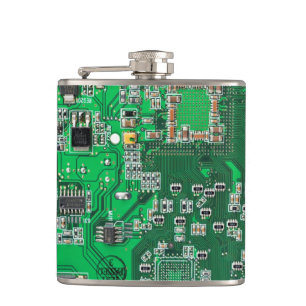Computer Geek Circuit Board Green Hip Flask