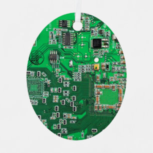 Computer Geek Circuit Board Green Metal Ornament