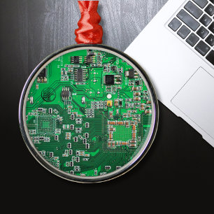 Computer Geek Circuit Board - Green Metal Ornament