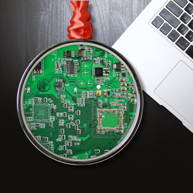 Computer Geek Circuit Board - Green Metal Ornament (Creator Uploaded)