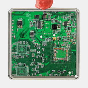 Computer Geek Circuit Board Green Metal Ornament