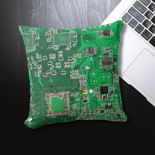 Computer Geek Circuit Board Green Throw Pillow