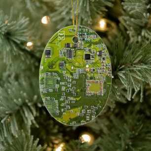 Computer Geek Circuit Board Light Green Ceramic Ornament