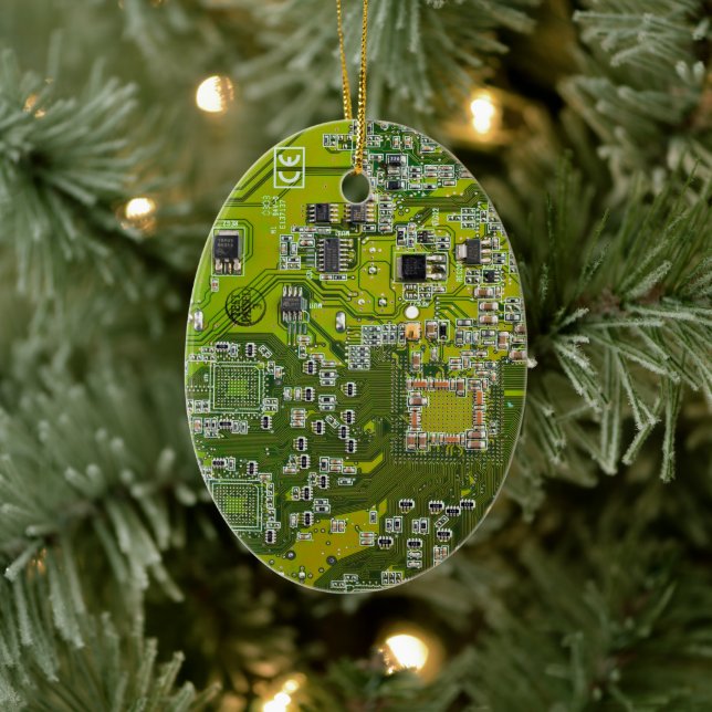 Computer Geek Circuit Board Light Green Ceramic Ornament (Tree)
