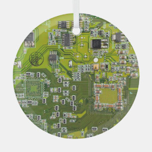 Computer Geek Circuit Board Light Green Glass Ornament