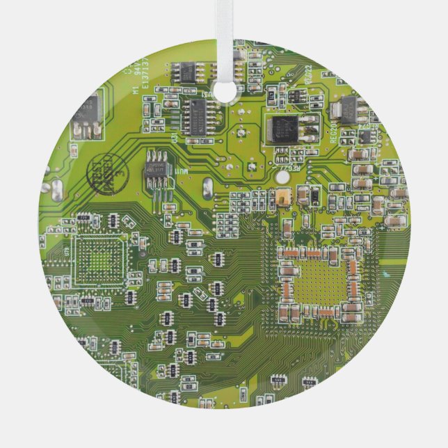 Computer Geek Circuit Board Light Green Glass Ornament (Front)