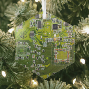 Computer Geek Circuit Board Light Green Glass Ornament