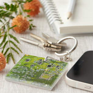 Computer Geek Circuit Board Light Green Keychain