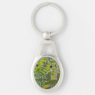 Computer Geek Circuit Board Light Green Keychain