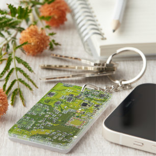 Computer Geek Circuit Board Light Green Keychain