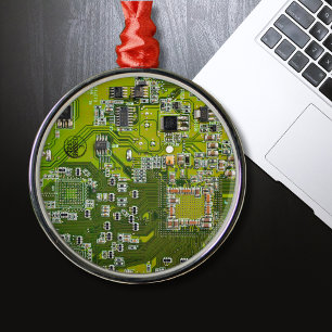 Computer Geek Circuit Board Light Green Metal Ornament