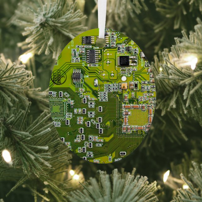 Computer Geek Circuit Board - Light Green Metal Ornament (Insitu)