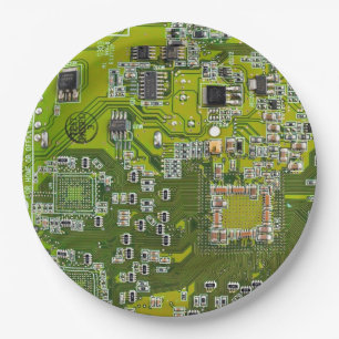 Computer Geek Circuit Board Light Green Paper Plate