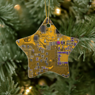 Computer Geek Circuit Board Light Orange Ceramic Ornament