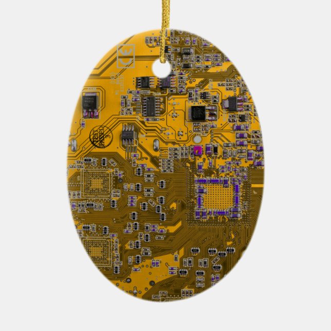 Computer Geek Circuit Board Light Orange Ceramic Ornament (Front)