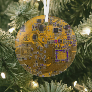 Computer Geek Circuit Board - Light Orange Glass Ornament