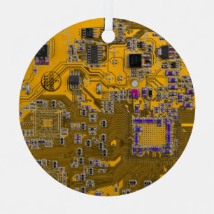 Computer Geek Circuit Board Light Orange Metal Ornament