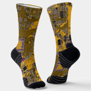 Computer Geek Circuit Board Light Orange Socks