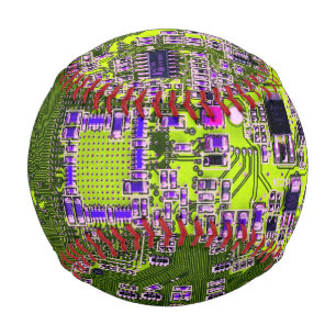 Computer Geek Circuit Board Neon Yellow Baseball