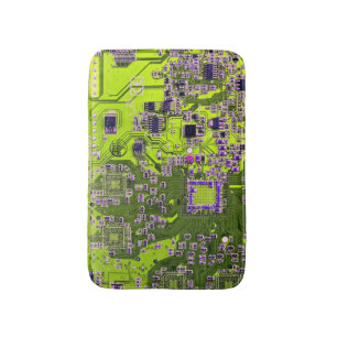 Computer Geek Circuit Board Neon Yellow Bath Mat