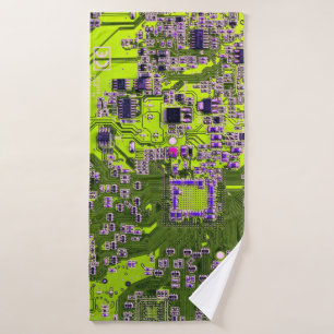 Computer Geek Circuit Board Neon Yellow Bath Towel