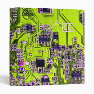 Computer Geek Circuit Board Neon Yellow Binder