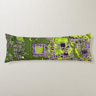 Computer Geek Circuit Board Neon Yellow Body Pillow